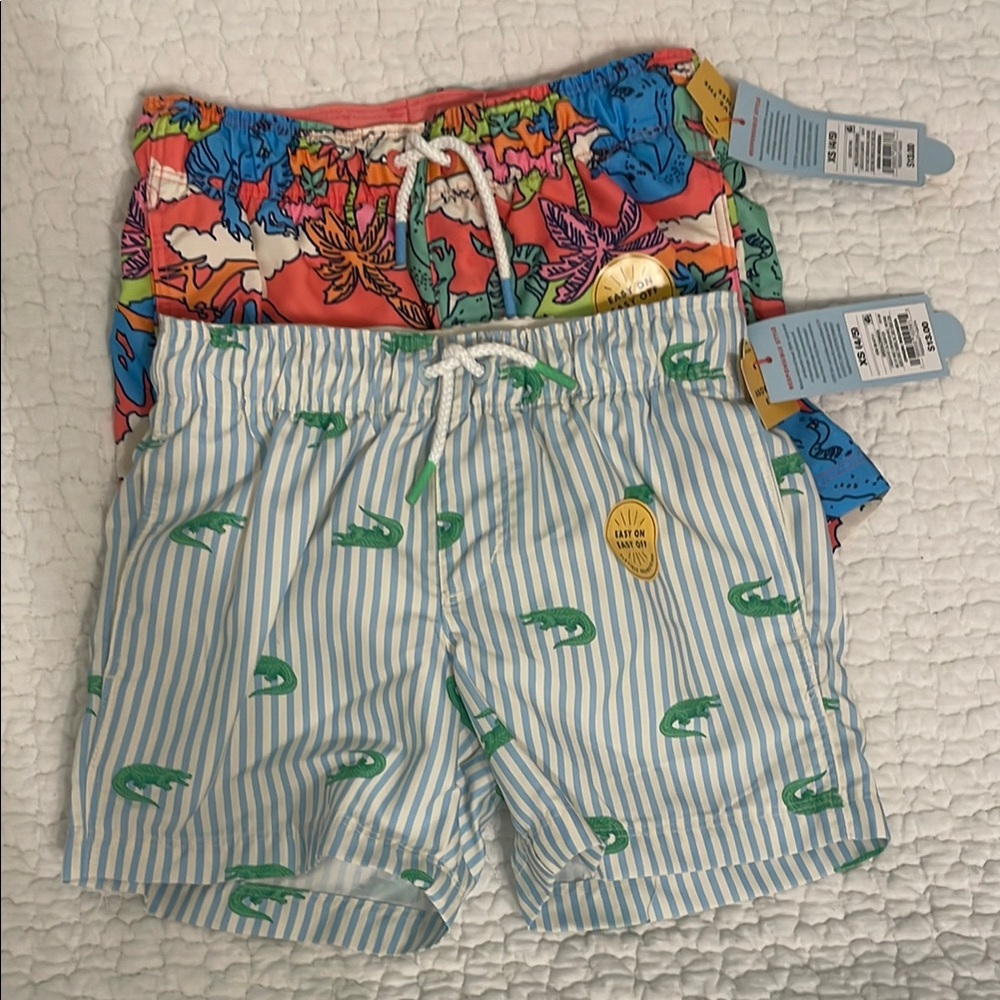 Cat & Jack Kids Swim Trunks - Multicolor Dinos & Blue/White Striped Gators